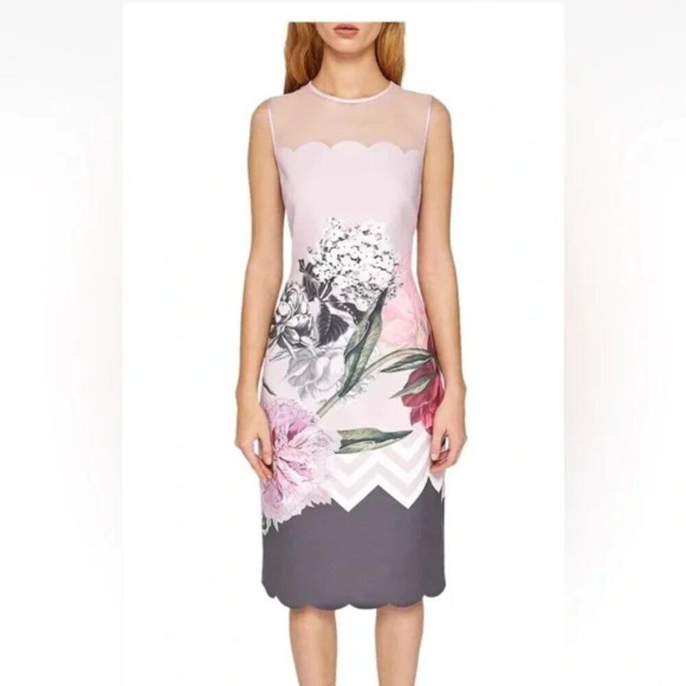 Ted Baker Arionah Palace Gardens Scallop Dress Size M